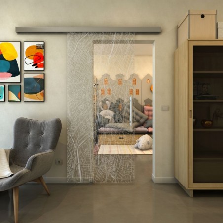 Glasschiebetür SLIM-LINE - Fineprint Model 079 Weiss auf Klarglas