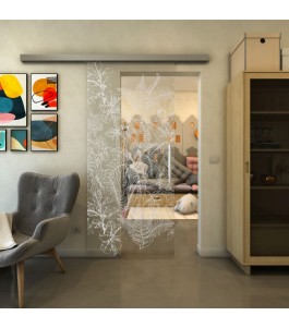 Glasschiebetür SLIM-LINE - Fineprint Model 080 Weiss auf Klarglas