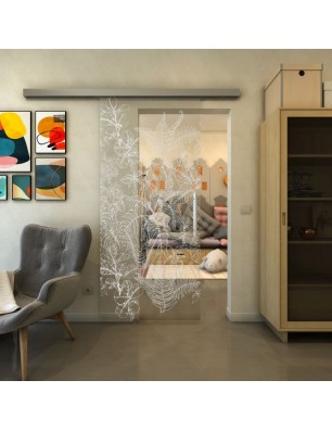 Glasschiebetür SLIM-LINE - Fineprint Model 080 Weiss auf Klarglas