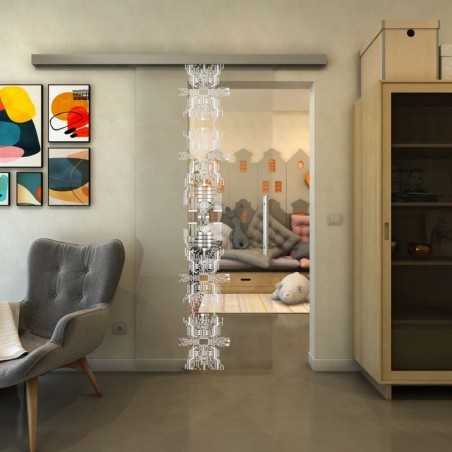 Glasschiebetür SLIM-LINE - Fineprint Model 081 Weiss auf Klarglas