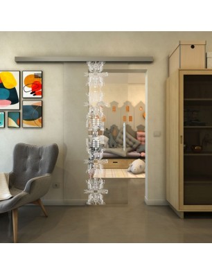 Glasschiebetür SLIM-LINE - Fineprint Model 081 Weiss auf Klarglas