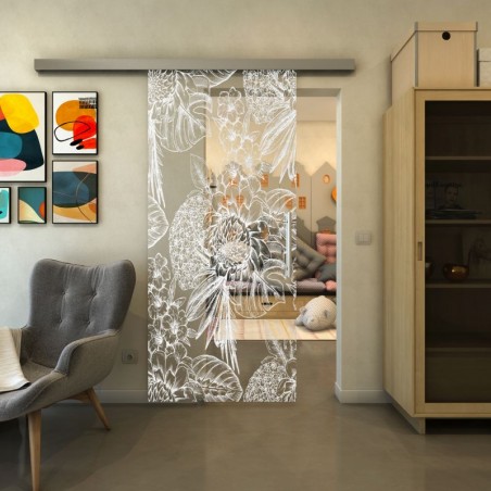 Glasschiebetür SLIM-LINE - Fineprint Model 083 Weiss auf Klarglas