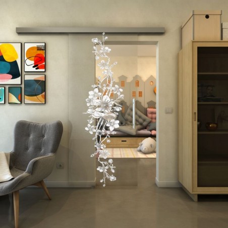 Glasschiebetür SLIM-LINE - Fineprint Model 085 Weiss auf Klarglas