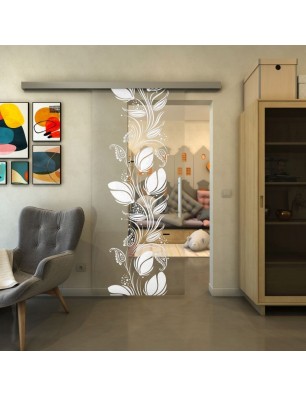 Glasschiebetür SLIM-LINE - Fineprint Model 086 Weiss auf Klarglas