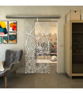 Glasschiebetür SLIM-LINE - Fineprint Model 089 Weiss auf Klarglas