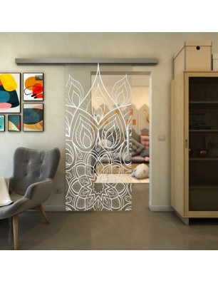 Glasschiebetür SLIM-LINE - Fineprint Model 089 Weiss auf Klarglas