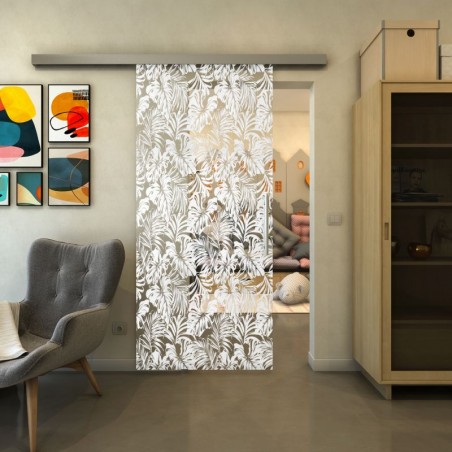 Glasschiebetür SLIM-LINE - Fineprint Model 091 Weiss auf Klarglas