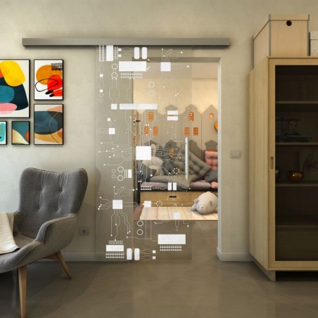 Glasschiebetür SLIM-LINE - Fineprint Model 092 Weiss auf Klarglas