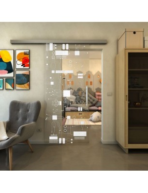 Glasschiebetür SLIM-LINE - Fineprint Model 092 Weiss auf Klarglas