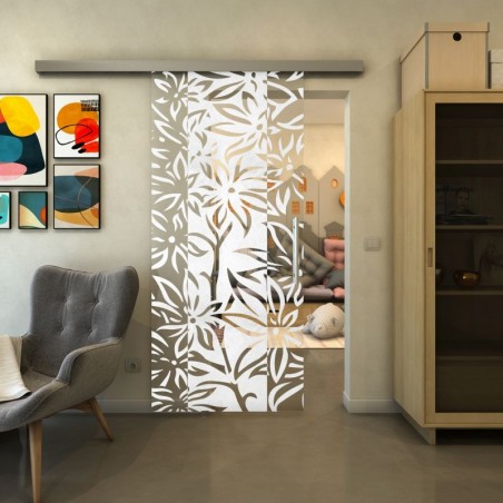 Glasschiebetür SLIM-LINE - Fineprint Model 094 Weiss auf Klarglas