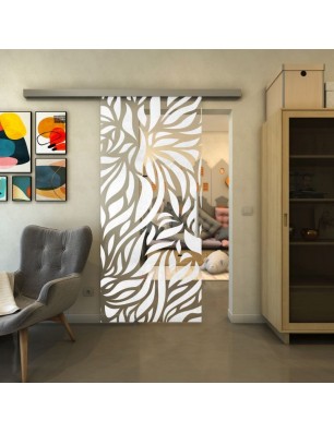 Glasschiebetür SLIM-LINE - Fineprint Model 096 Weiss auf Klarglas
