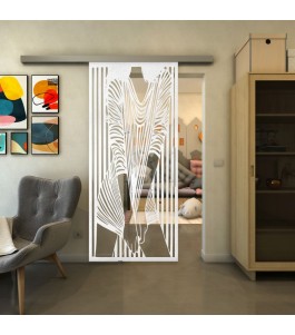 Glasschiebetür SLIM-LINE - Fineprint Model 097 Weiss auf Klarglas
