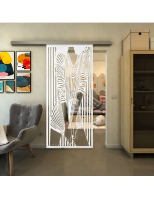 Glasschiebetür SLIM-LINE - Fineprint Model 097 Weiss auf Klarglas