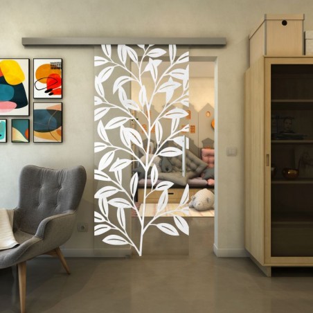 Glasschiebetür SLIM-LINE - Fineprint Model 099 Weiss auf Klarglas