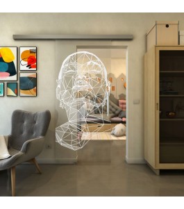 Glasschiebetür SLIM-LINE - Fineprint Model 103 Weiss auf Klarglas