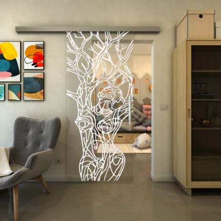 Glasschiebetür SLIM-LINE - Fineprint Model 105 Weiss auf Klarglas