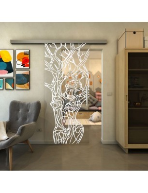 Glasschiebetür SLIM-LINE - Fineprint Model 105 Weiss auf Klarglas
