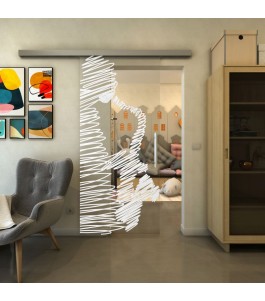 Glasschiebetür SLIM-LINE - Fineprint Model 106 Weiss auf Klarglas