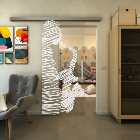 Glasschiebetür SLIM-LINE - Fineprint Model 106 Weiss auf Klarglas
