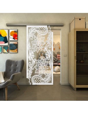 Glasschiebetür SLIM-LINE - Fineprint Model 108 Weiss auf Klarglas
