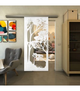 Glasschiebetür SLIM-LINE - Fineprint Model 110 Weiss auf Klarglas