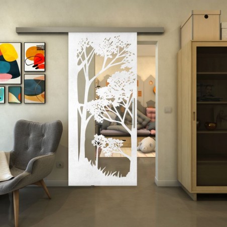 Glasschiebetür SLIM-LINE - Fineprint Model 110 Weiss auf Klarglas