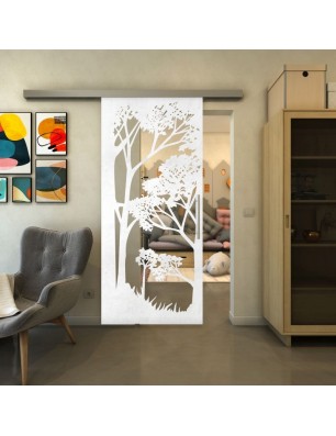 Glasschiebetür SLIM-LINE - Fineprint Model 110 Weiss auf Klarglas