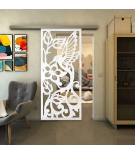 Glasschiebetür SLIM-LINE - Fineprint Model 112 Weiss auf Klarglas