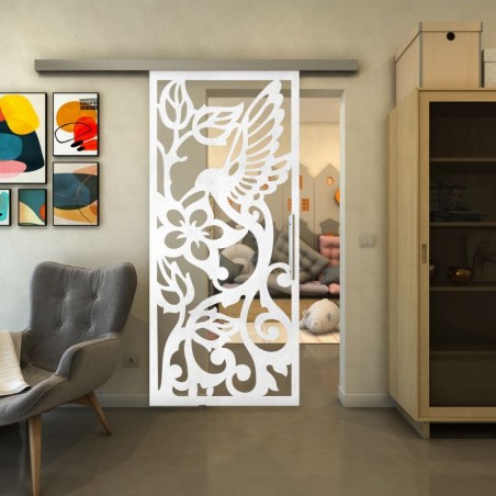 Glasschiebetür SLIM-LINE - Fineprint Model 112 Weiss auf Klarglas