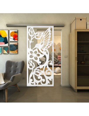 Glasschiebetür SLIM-LINE - Fineprint Model 112 Weiss auf Klarglas