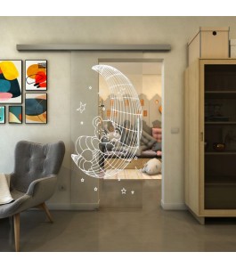 Glasschiebetür SLIM-LINE - Fineprint Model 113 Weiss auf Klarglas