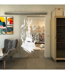 Glasschiebetür SLIM-LINE - Fineprint Model 114 Weiss auf Klarglas