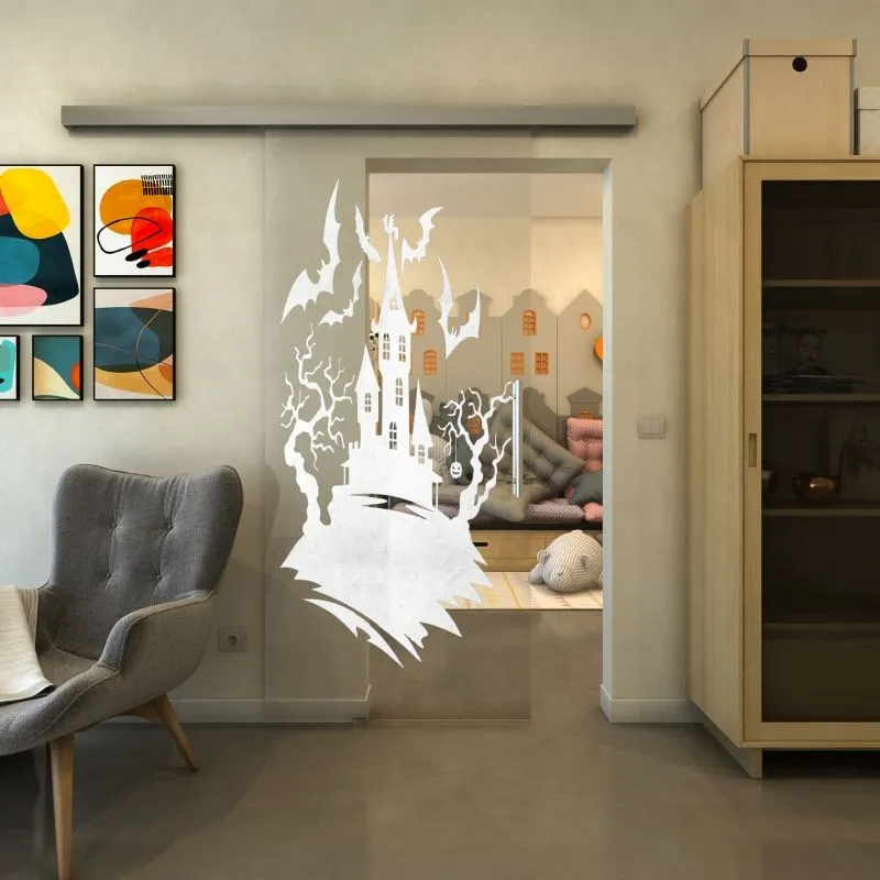 Glasschiebetür SLIM-LINE - Fineprint Modell 114 Weiss auf Klarglas Glasschiebetür SLIM-LINE - Fineprint Modell 114 Weiss auf Klarglas