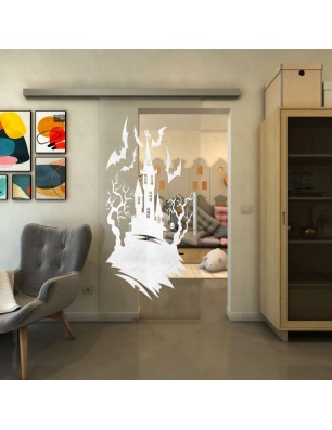 Glasschiebetür SLIM-LINE - Fineprint Model 114 Weiss auf Klarglas