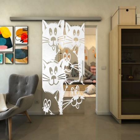 Glasschiebetür SLIM-LINE - Fineprint Model 115 Weiss auf Klarglas