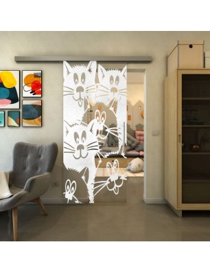 Glasschiebetür SLIM-LINE - Fineprint Model 115 Weiss auf Klarglas