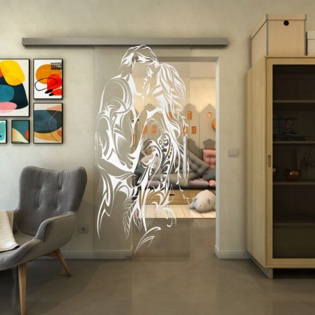 Glasschiebetür SLIM-LINE - Fineprint Model 116 Weiss auf Klarglas