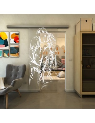 Glasschiebetür SLIM-LINE - Fineprint Model 116 Weiss auf Klarglas