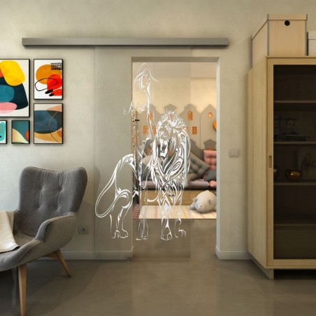 Glasschiebetür SLIM-LINE - Fineprint Model 117 Weiss auf Klarglas