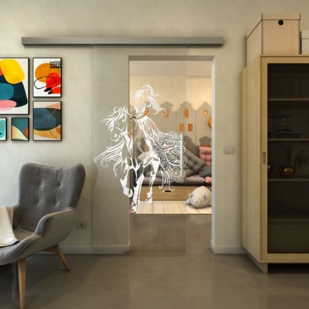 Glasschiebetür SLIM-LINE - Fineprint Model 118 Weiss auf Klarglas