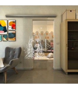 Glasschiebetür SLIM-LINE - Fineprint Model 119 Weiss auf Klarglas