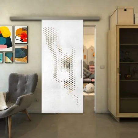 Glasschiebetür SLIM-LINE - Fineprint Model 120 Weiss auf Klarglas