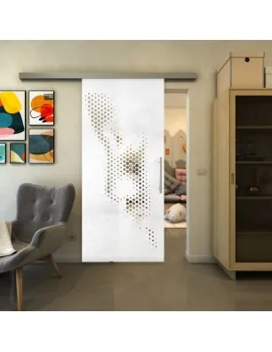 Glasschiebetür SLIM-LINE - Fineprint Model 120 Weiss auf Klarglas