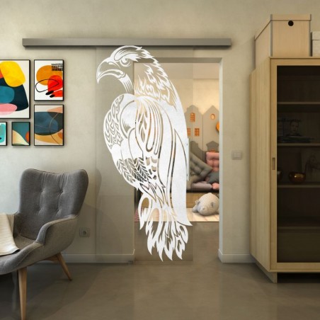 Glasschiebetür SLIM-LINE - Fineprint Model 122 Weiss auf Klarglas