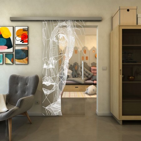 Glasschiebetür SLIM-LINE - Fineprint Model 123 Weiss auf Klarglas