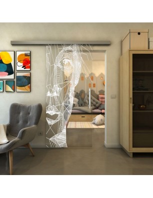 Glasschiebetür SLIM-LINE - Fineprint Model 123 Weiss auf Klarglas