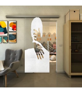 Glasschiebetür SLIM-LINE - Fineprint Model 124 Weiss auf Klarglas