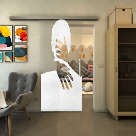 Glasschiebetür SLIM-LINE - Fineprint Model 124 Weiss auf Klarglas