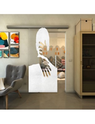 Glasschiebetür SLIM-LINE - Fineprint Model 124 Weiss auf Klarglas