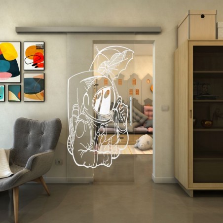 Glasschiebetür SLIM-LINE - Fineprint Model 126 Weiss auf Klarglas